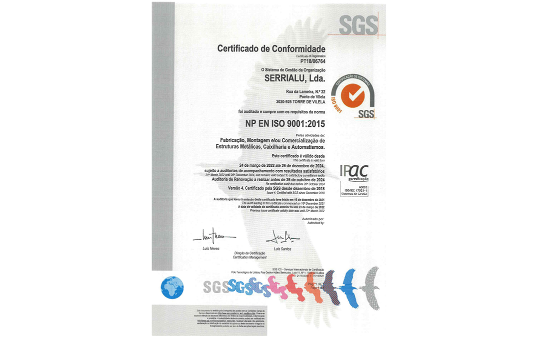Reforço das certificações do SGQ